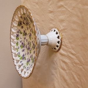 Lefton Violet Round Compote Chintz Gold Trim  Hand Painted 650V